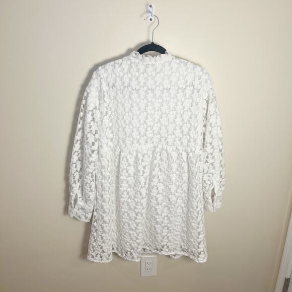 Zara Textured Weave Mini Viral White Dress Size Medium Boho Floral - Picture 11 of 13